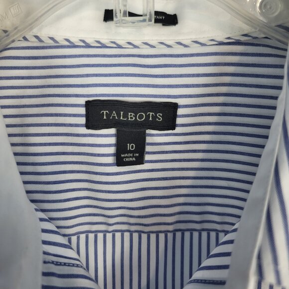 Talbots Wrinkle Resistant Blouse Women's Size 10 Blue & White Stripes 3/4 Sleeve - Picture 5 of 12